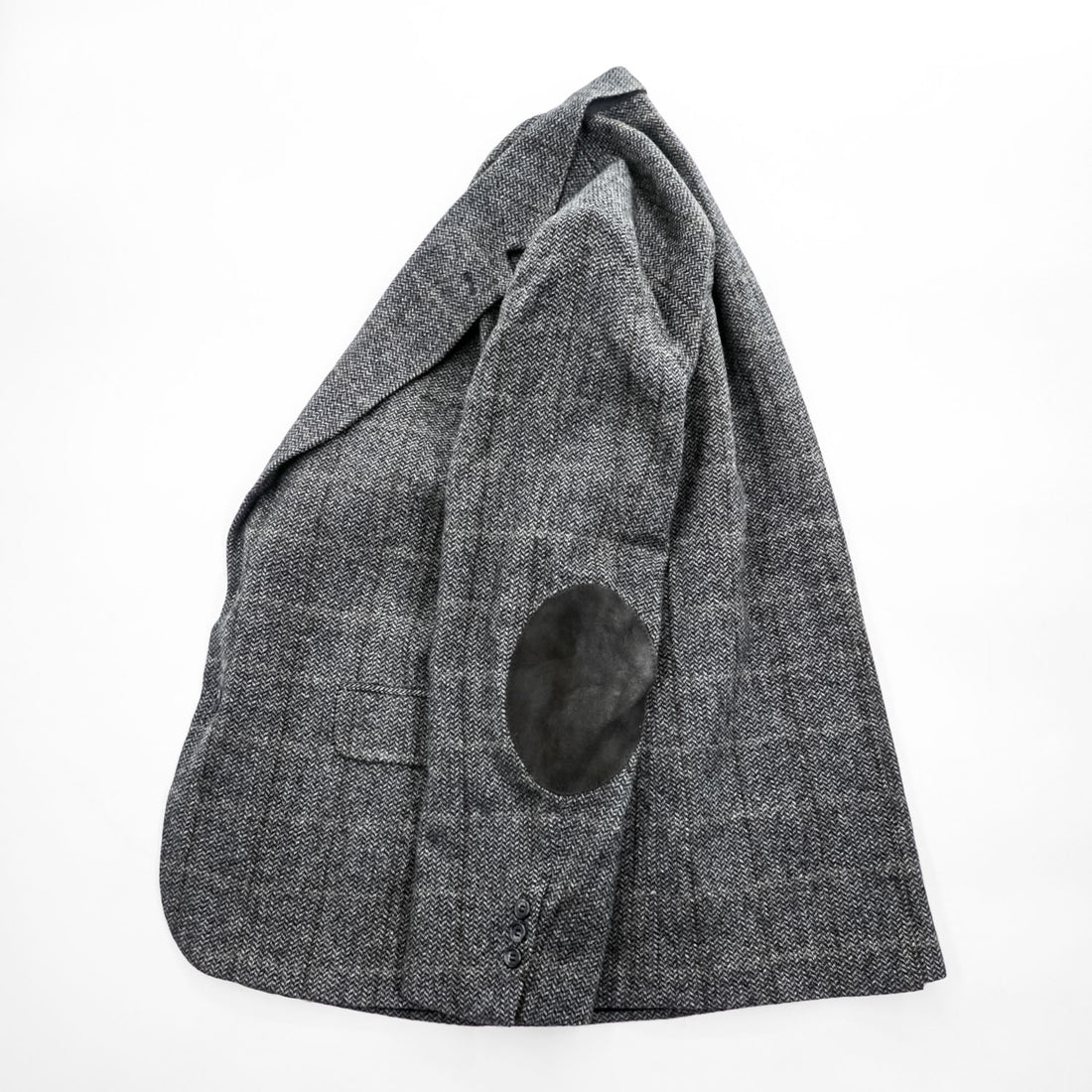 Vintage Stuart Hughes Herringbone Tweed Blazer Gray Elbow Patches USA Made 44R