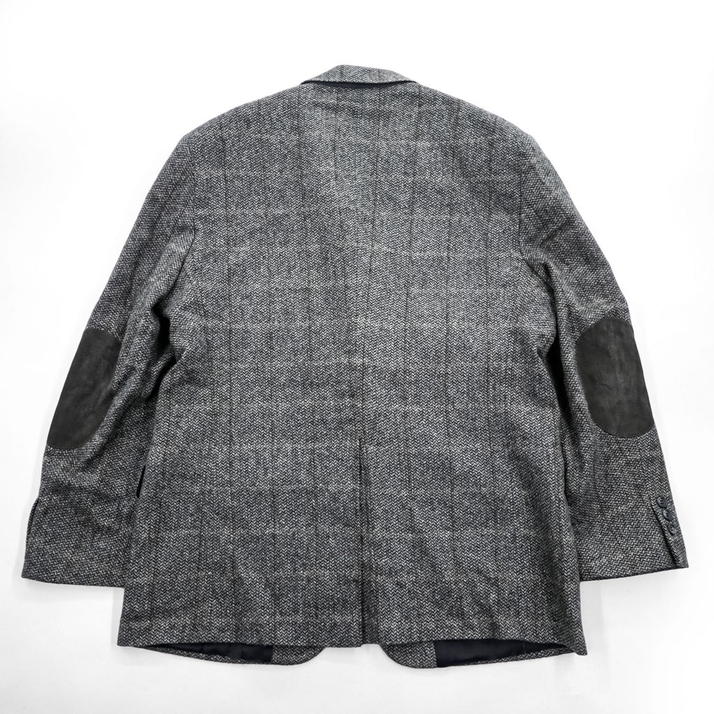 Vintage Stuart Hughes Herringbone Tweed Blazer Gray Elbow Patches USA Made 44R