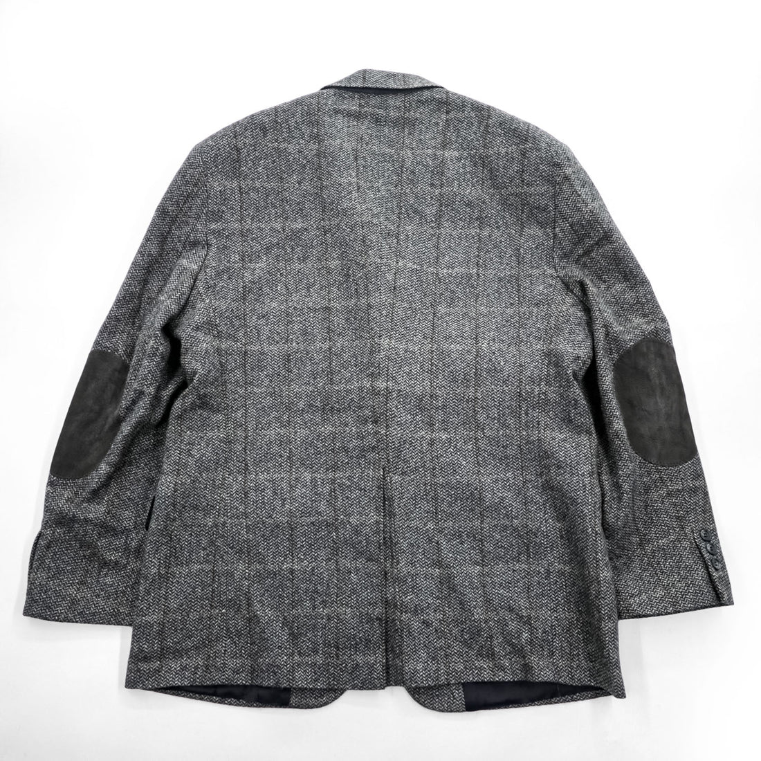 Vintage Stuart Hughes Herringbone Tweed Blazer Gray Elbow Patches USA Made 44R