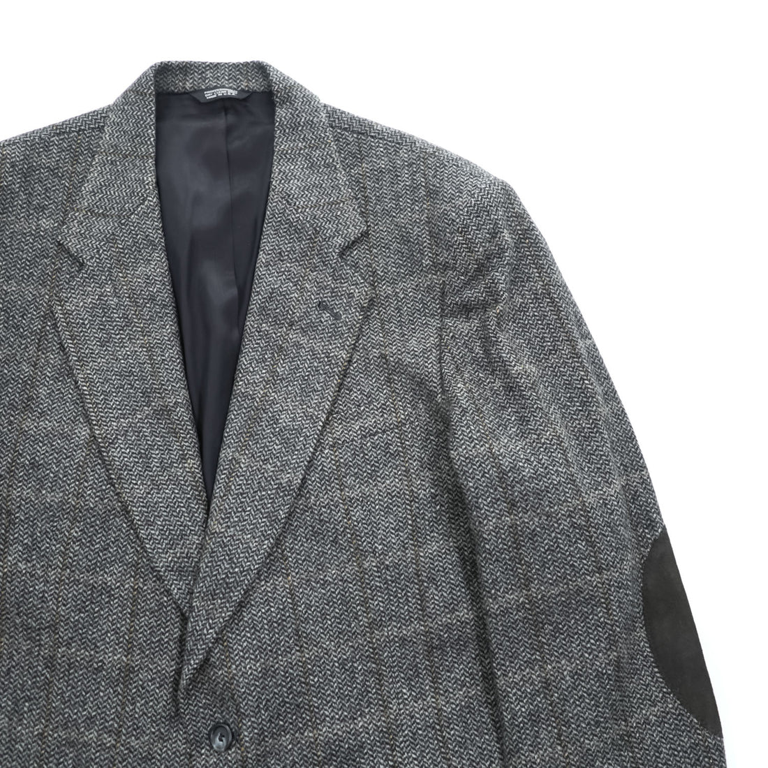 Vintage Stuart Hughes Herringbone Tweed Blazer Gray Elbow Patches USA Made 44R