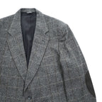 Vintage Stuart Hughes Herringbone Tweed Blazer Gray Elbow Patches USA Made 44R