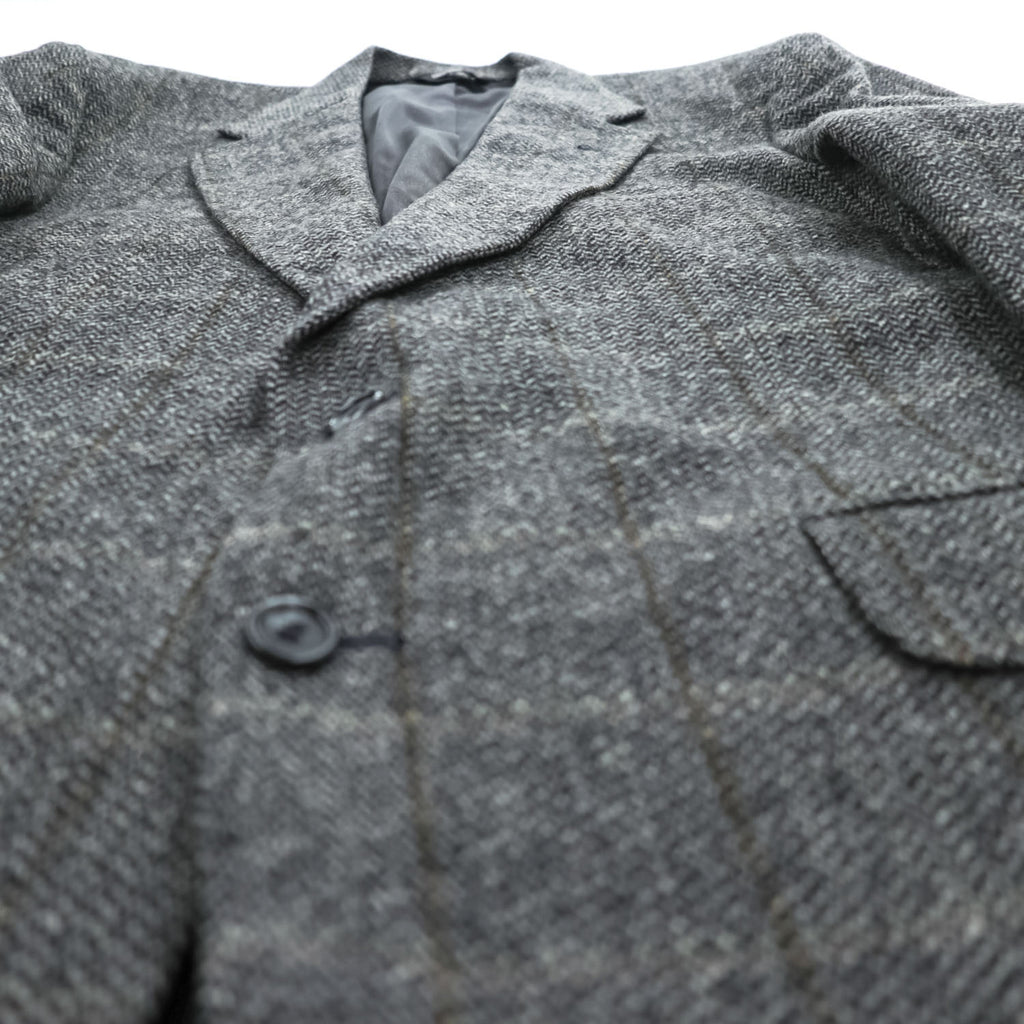 Vintage Stuart Hughes Herringbone Tweed Blazer Gray Elbow Patches USA Made 44R