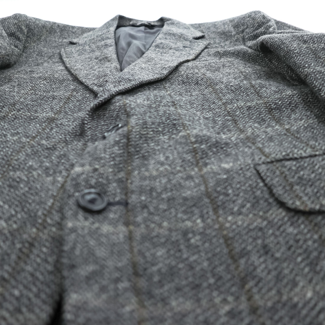 Vintage Stuart Hughes Herringbone Tweed Blazer Gray Elbow Patches USA Made 44R