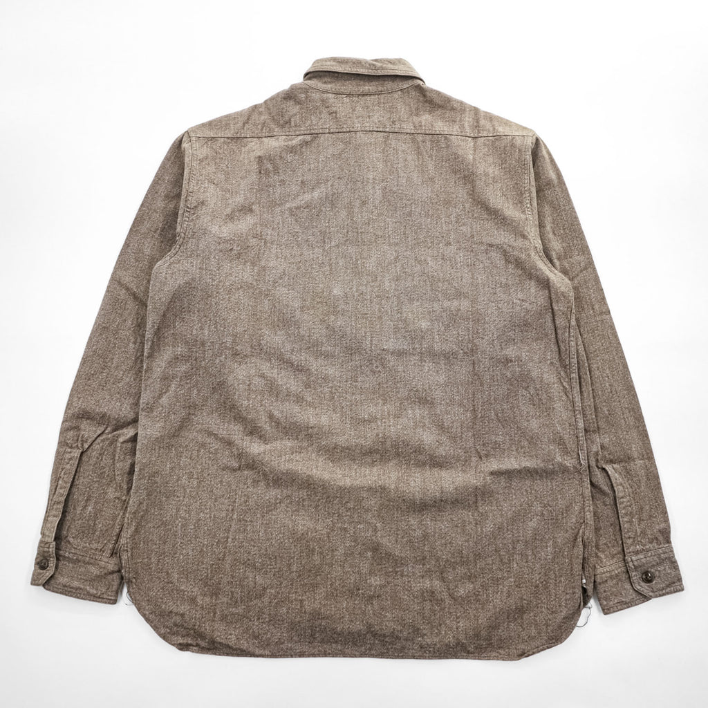 BUZZ RICKSON'S 日本製 長袖 ワークシャツ COTTON COVERT WORK SHIRT ブラウン シャンブレー ダブル 胸ポケット BR26082