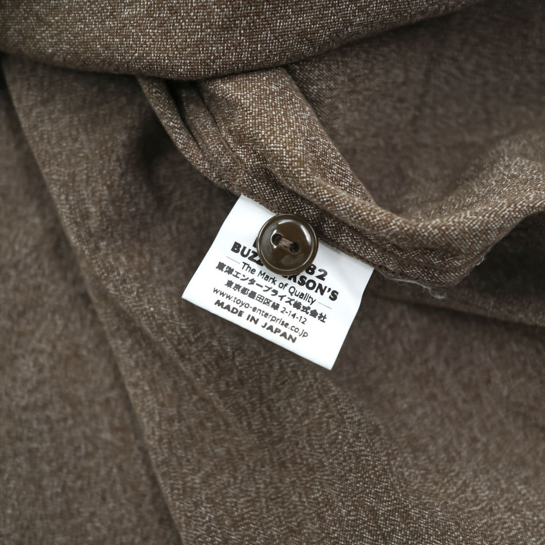 BUZZ RICKSON'S 日本製 長袖 ワークシャツ COTTON COVERT WORK SHIRT ブラウン シャンブレー ダブル 胸ポケット BR26082