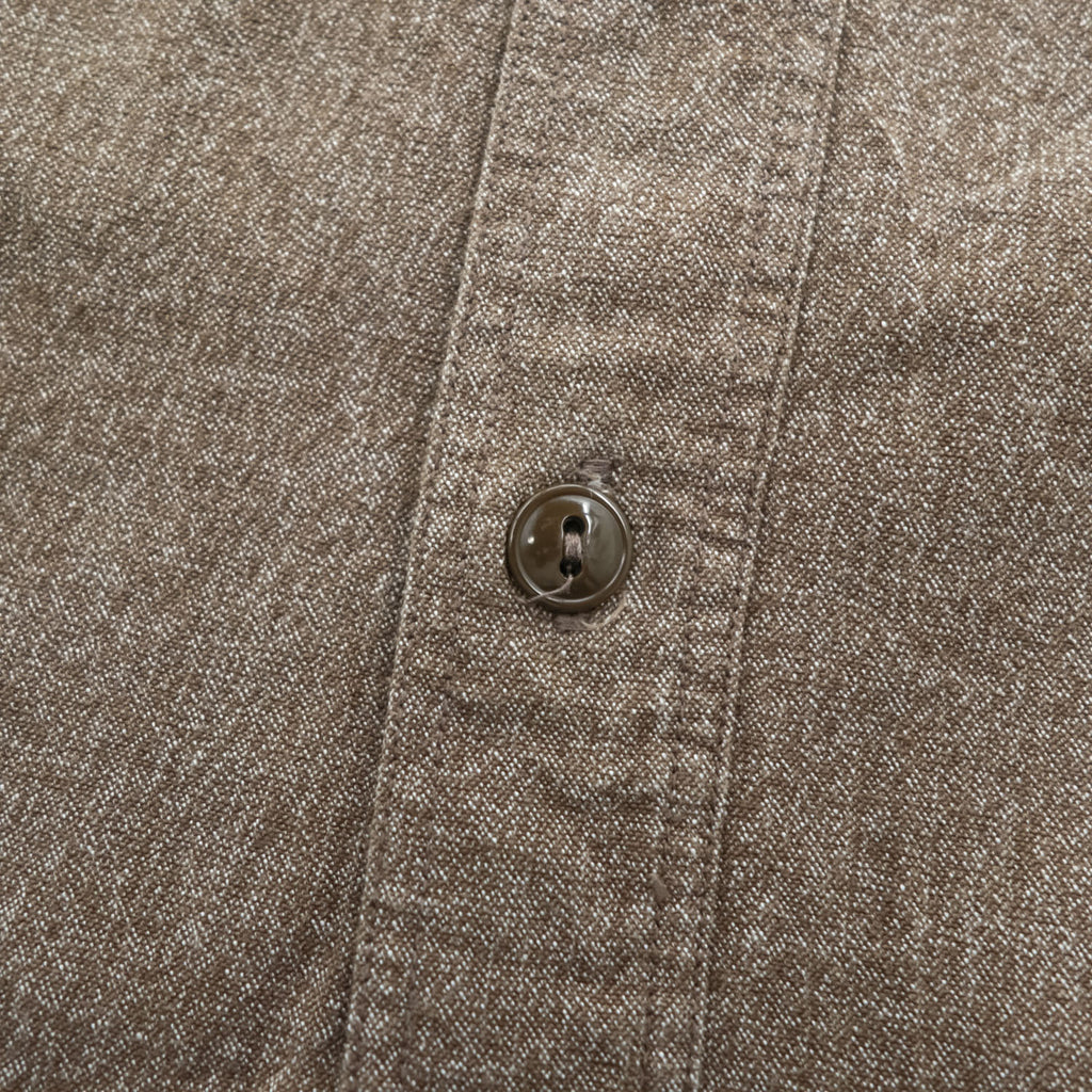 BUZZ RICKSON'S 日本製 長袖 ワークシャツ COTTON COVERT WORK SHIRT ブラウン シャンブレー ダブル 胸ポケット BR26082