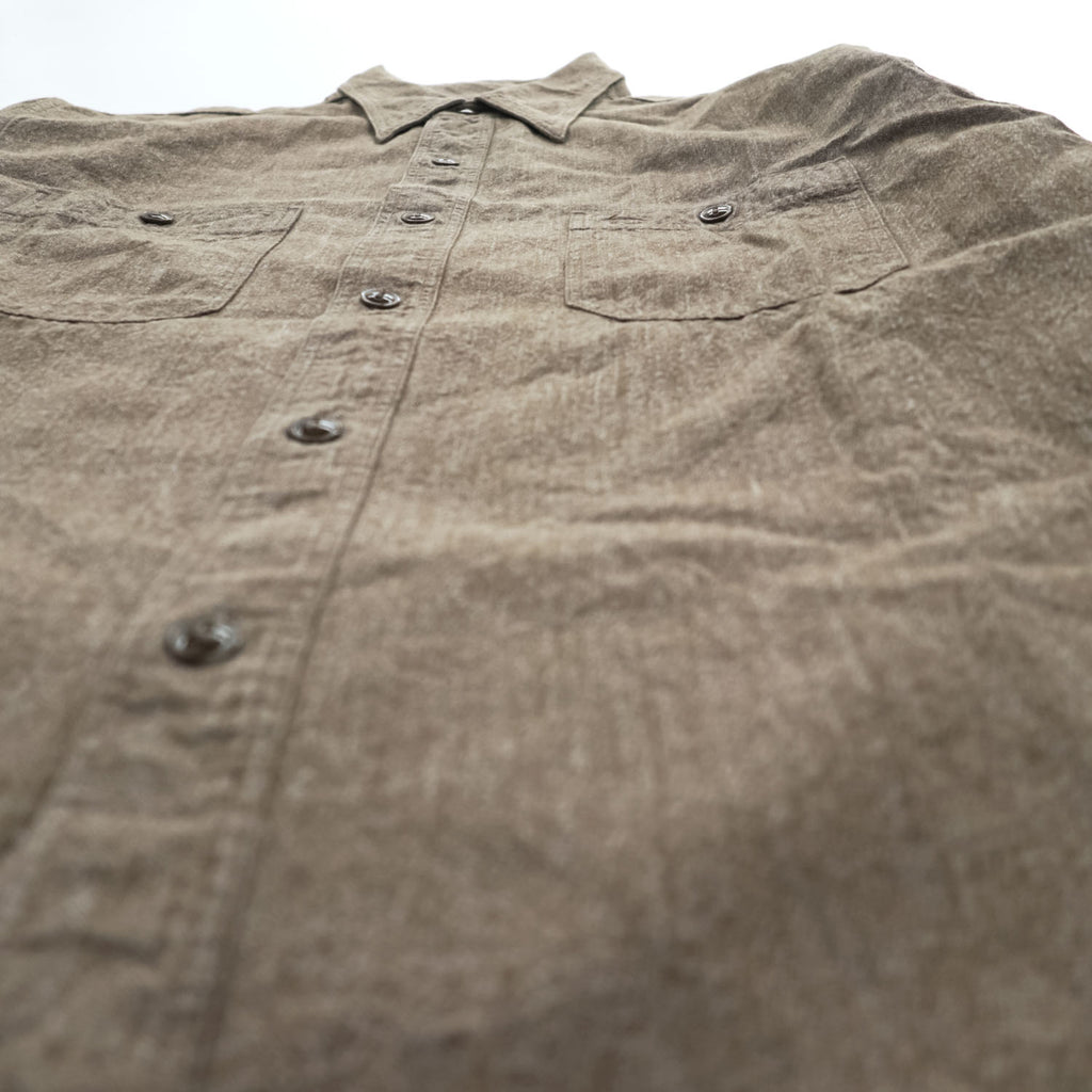 BUZZ RICKSON'S 日本製 長袖 ワークシャツ COTTON COVERT WORK SHIRT ブラウン シャンブレー ダブル 胸ポケット BR26082