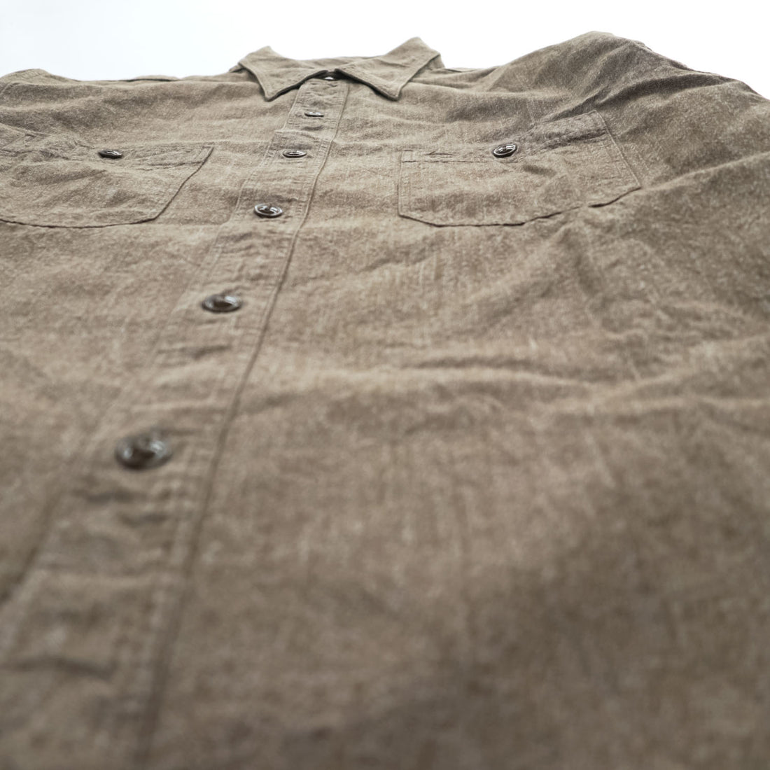 BUZZ RICKSON'S 日本製 長袖 ワークシャツ COTTON COVERT WORK SHIRT ブラウン シャンブレー ダブル 胸ポケット BR26082