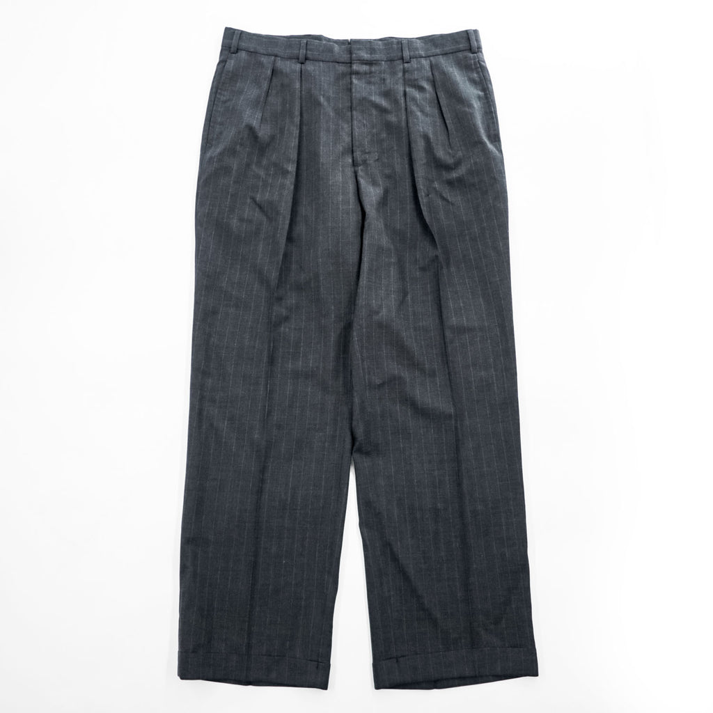 Brooks Brothers USA製 90年代 ヴィンテージ 2タック ワイド スラックス パンツ L グレー ピンストライプ プリーツ ダブルカフス サスペンダーボタン