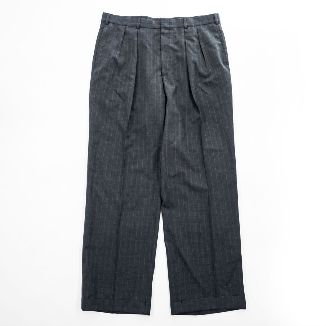 Brooks Brothers USA製 90年代 ヴィンテージ 2タック ワイド スラックス パンツ L グレー ピンストライプ プリーツ ダブルカフス サスペンダーボタン
