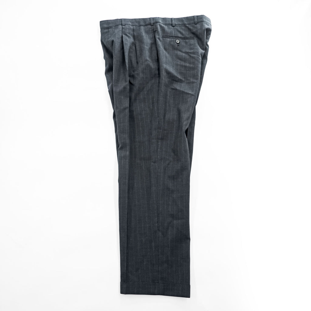 Brooks Brothers USA製 90年代 ヴィンテージ 2タック ワイド スラックス パンツ L グレー ピンストライプ プリーツ ダブルカフス サスペンダーボタン