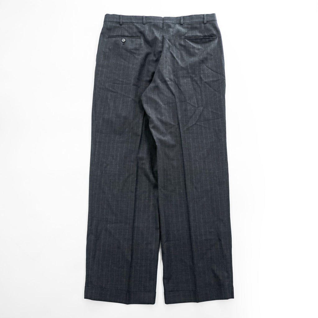 Brooks Brothers USA製 90年代 ヴィンテージ 2タック ワイド スラックス パンツ L グレー ピンストライプ プリーツ ダブルカフス サスペンダーボタン