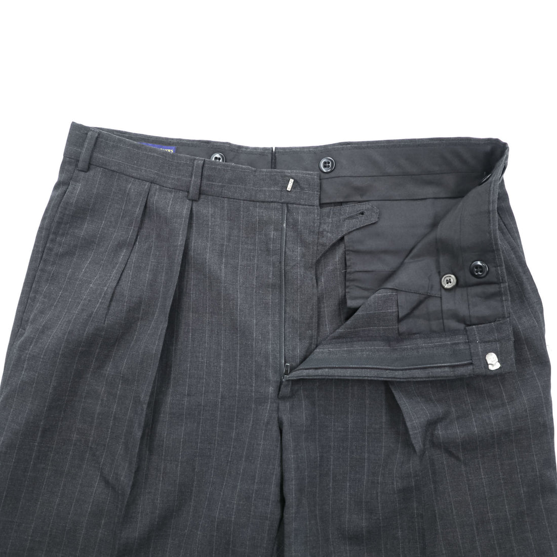 Brooks Brothers USA製 90年代 ヴィンテージ 2タック ワイド スラックス パンツ L グレー ピンストライプ プリーツ ダブルカフス サスペンダーボタン