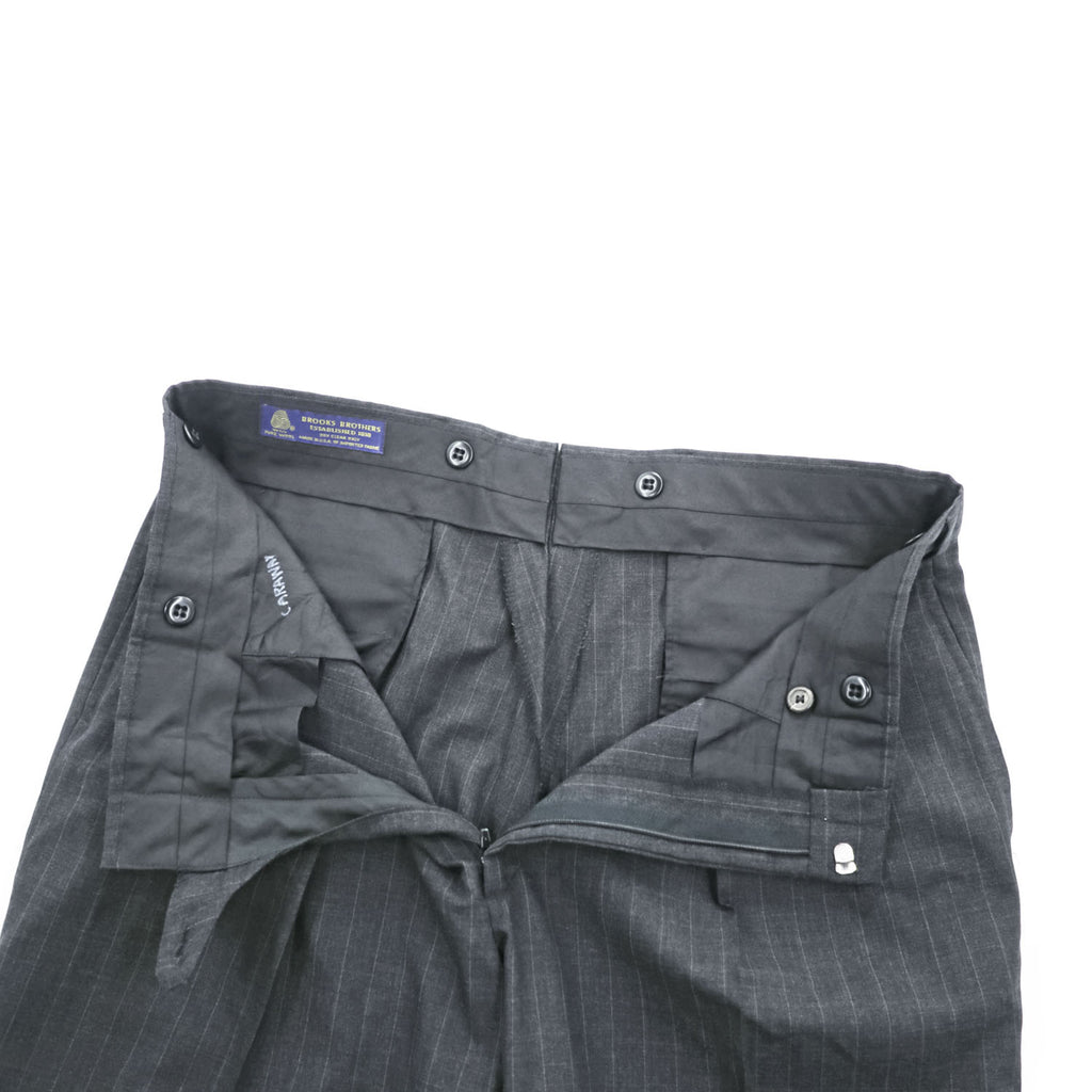 Brooks Brothers USA製 90年代 ヴィンテージ 2タック ワイド スラックス パンツ L グレー ピンストライプ プリーツ ダブルカフス サスペンダーボタン