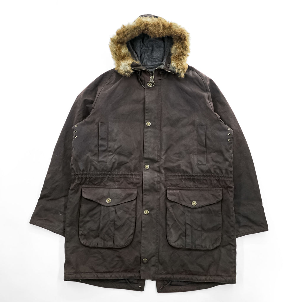 Barbour ギズバーン GISBURNE JACKET ワックスコットン オイルドジャケット ファーフード 着脱式 モッズコート XL ドローコード 中綿 キルティング MWX1223RU71