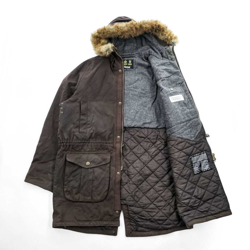 Barbour ギズバーン GISBURNE JACKET ワックスコットン オイルドジャケット ファーフード 着脱式 モッズコート XL ドローコード 中綿 キルティング MWX1223RU71