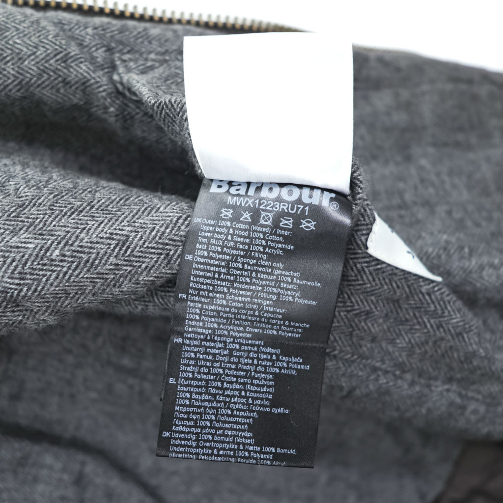 Barbour ギズバーン GISBURNE JACKET ワックスコットン オイルドジャケット ファーフード 着脱式 モッズコート XL ドローコード 中綿 キルティング MWX1223RU71
