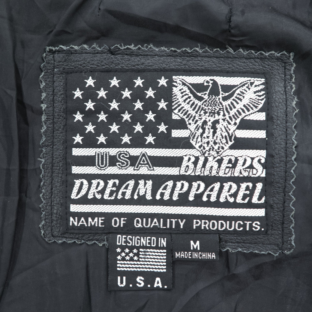USA Bikers Dream Apparel Black Leather Shirt Jacket M Snap Button Biker Motorcycle
