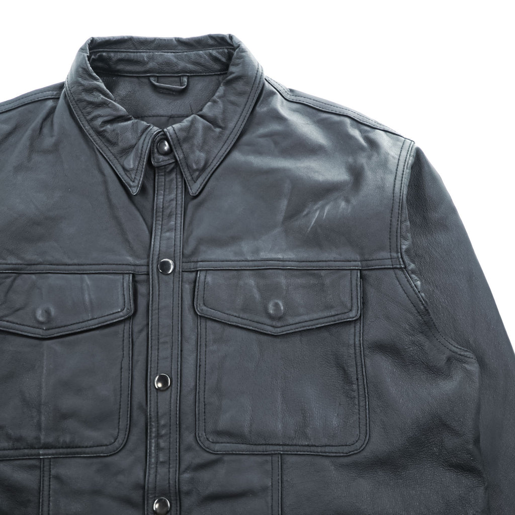 USA Bikers Dream Apparel Black Leather Shirt Jacket M Snap Button Biker Motorcycle