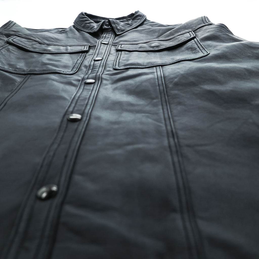 USA Bikers Dream Apparel Black Leather Shirt Jacket M Snap Button Biker Motorcycle