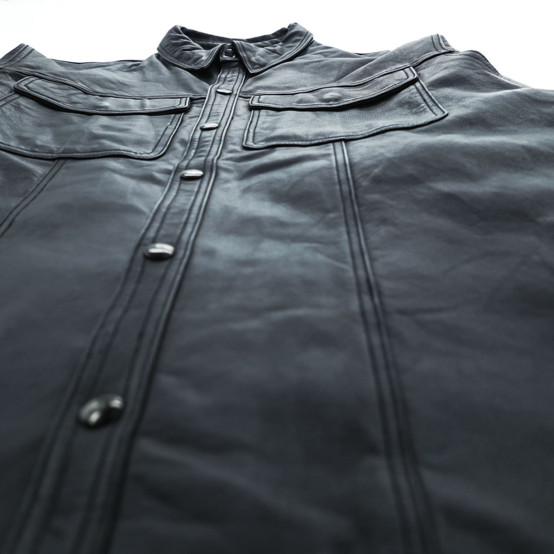 USA Bikers Dream Apparel Black Leather Shirt Jacket M Snap Button Biker Motorcycle