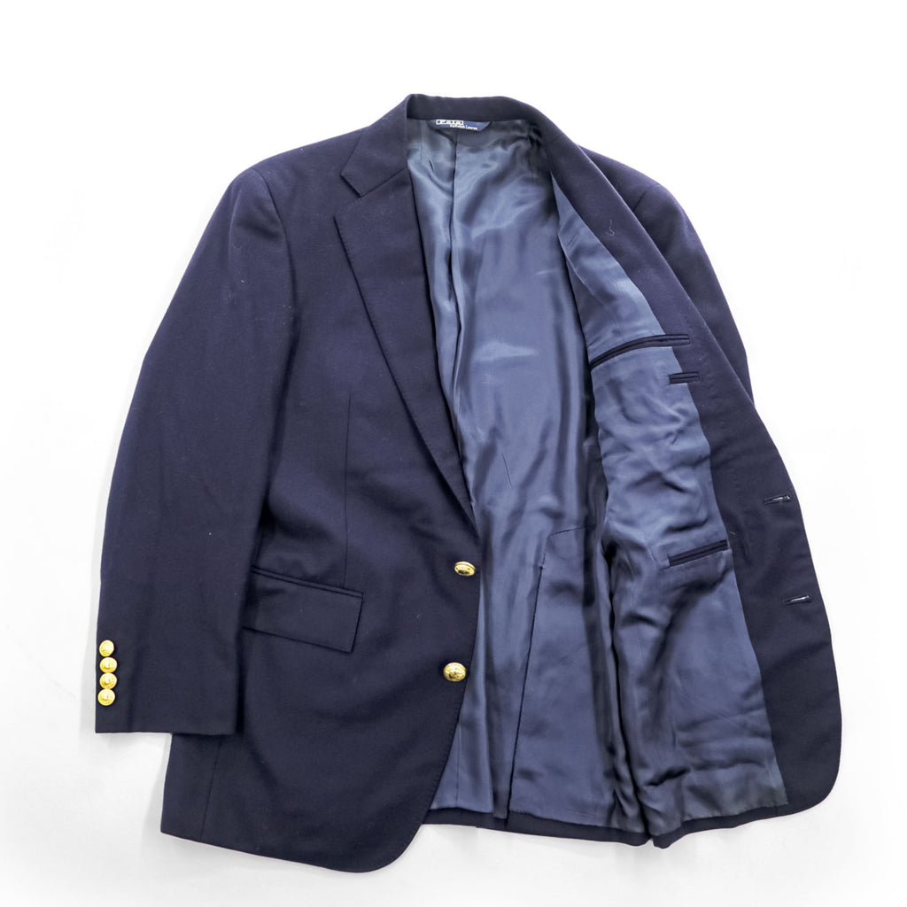 Polo Ralph Lauren Japan-made 90s Vintage Tailored Jacket Blazer, Size L, Navy Gabardine, 2-Button