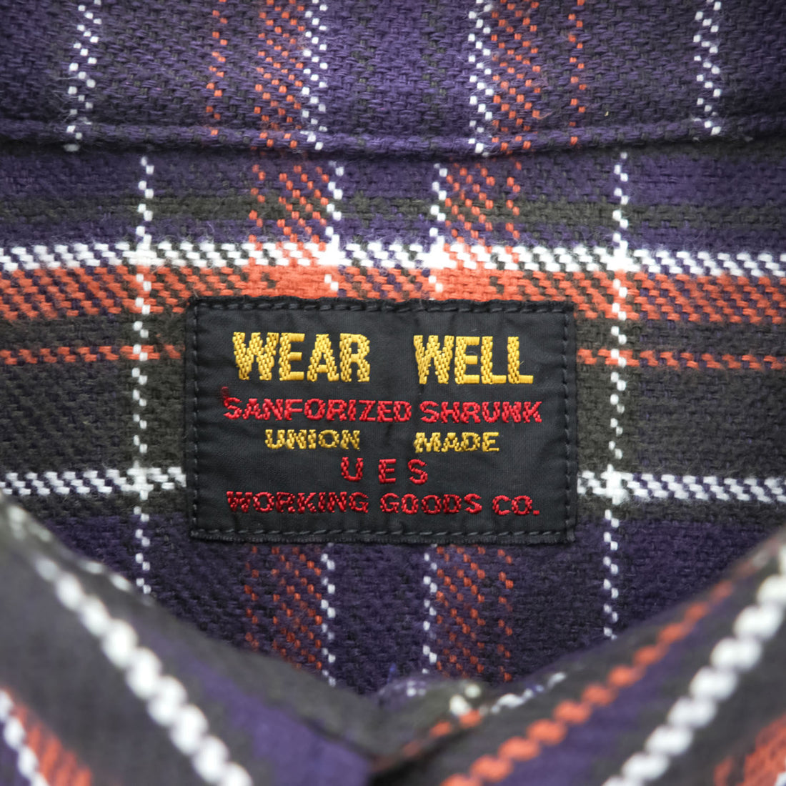 UES Wear Well Slubby Flannel Work Shirt Purple Plaid 8.8oz Cotton Japan