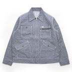 Lee Hickory Stripe Work Jacket Zip Up Blue White Denim Railroad Utility Pockets