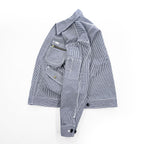 Lee Hickory Stripe Work Jacket Zip Up Blue White Denim Railroad Utility Pockets