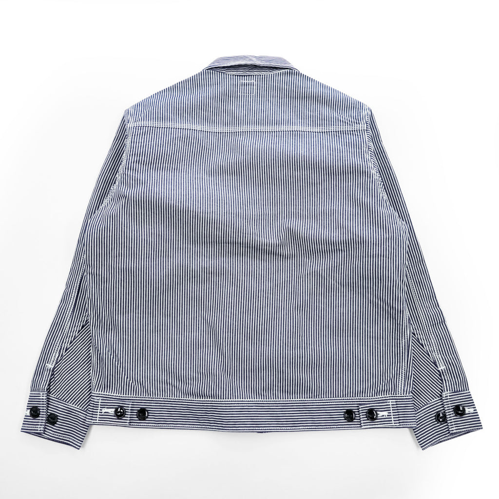 Lee Hickory Stripe Work Jacket Zip Up Blue White Denim Railroad Utility Pockets