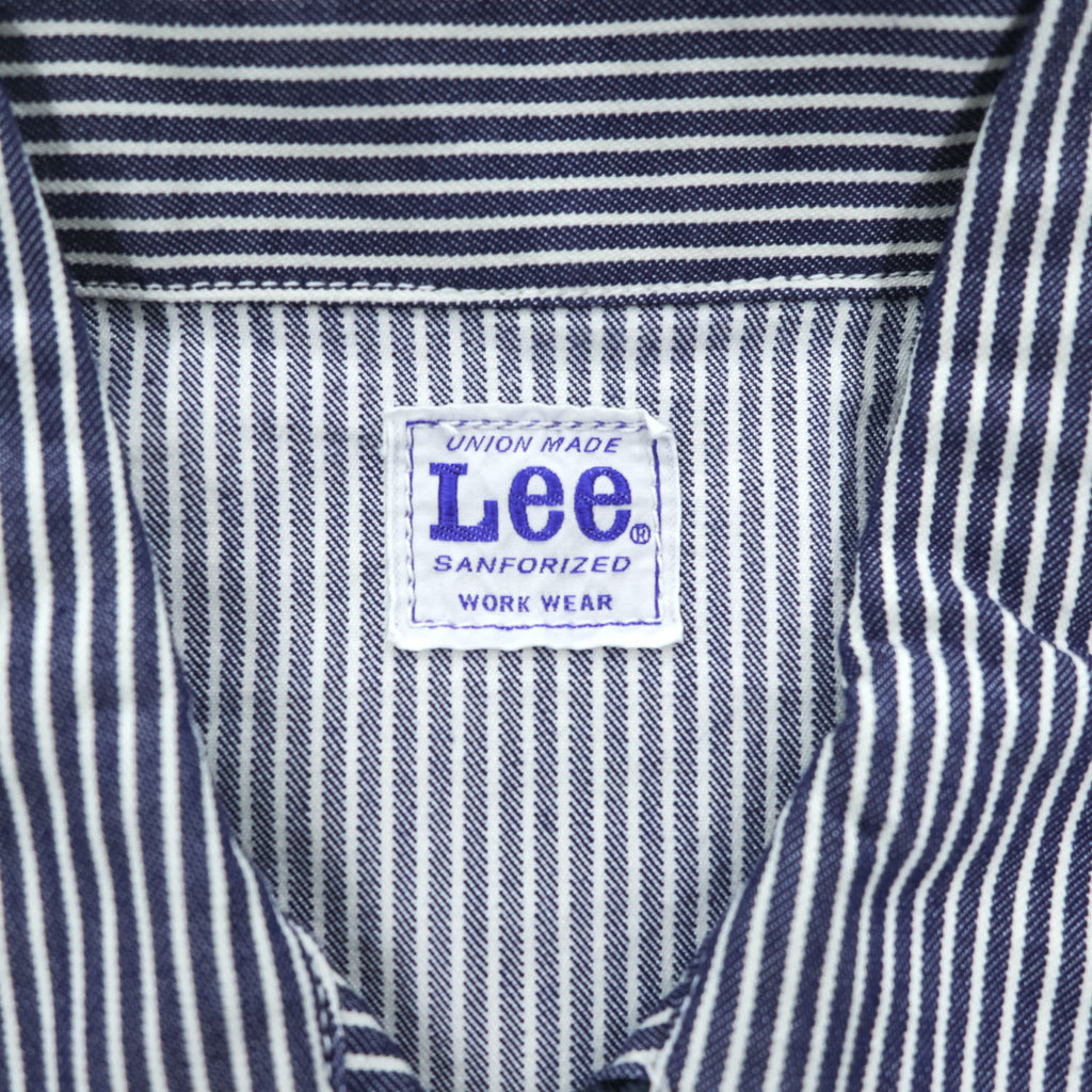 Lee Hickory Stripe Work Jacket Zip Up Blue White Denim Railroad Utility Pockets