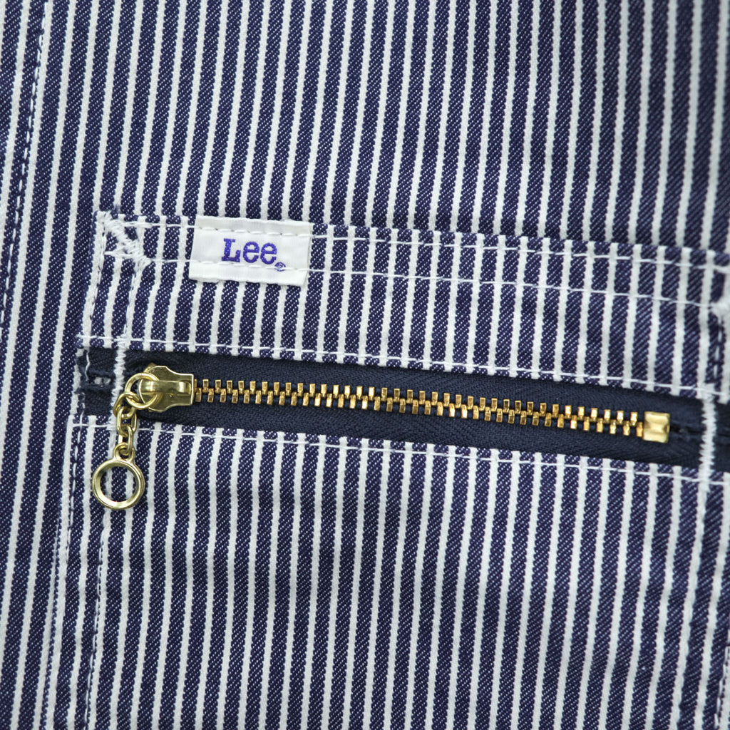 Lee Hickory Stripe Work Jacket Zip Up Blue White Denim Railroad Utility Pockets