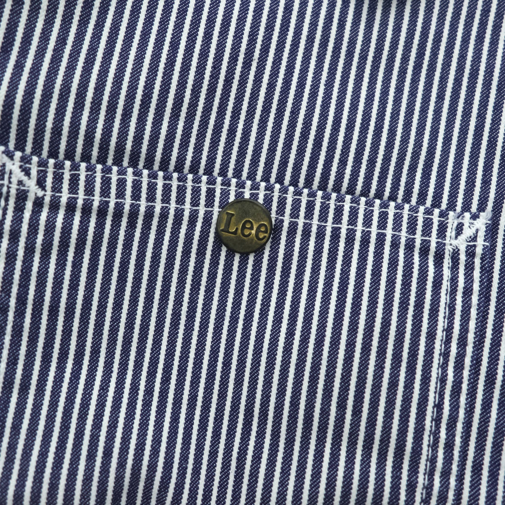 Lee Hickory Stripe Work Jacket Zip Up Blue White Denim Railroad Utility Pockets