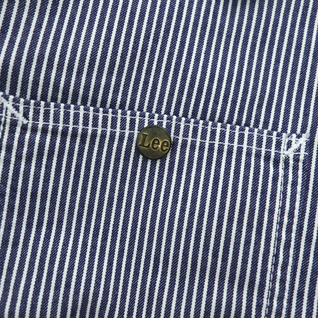 Lee Hickory Stripe Work Jacket Zip Up Blue White Denim Railroad Utility Pockets