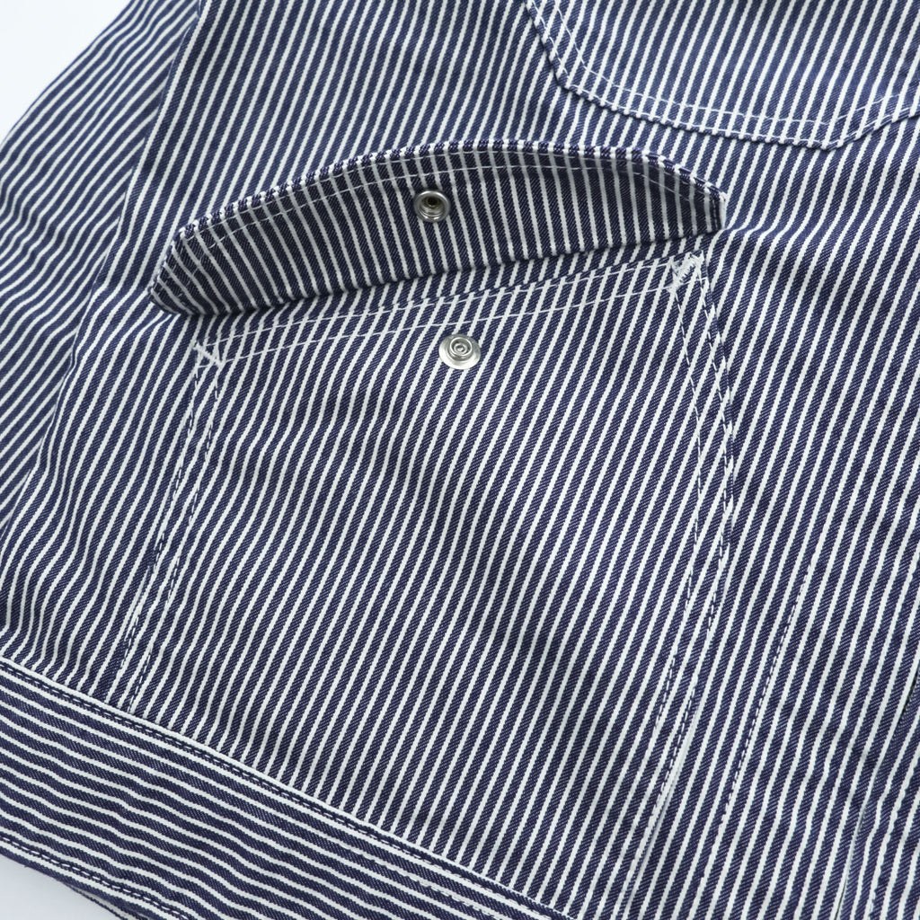Lee Hickory Stripe Work Jacket Zip Up Blue White Denim Railroad Utility Pockets