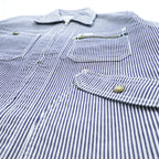 Lee Hickory Stripe Work Jacket Zip Up Blue White Denim Railroad Utility Pockets