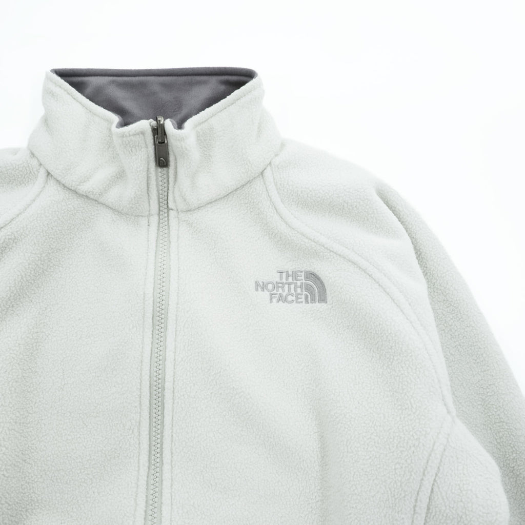 The North Face Womens S White Fleece Jacket Full Zip Gray Trim Raglan 2006 Vintage