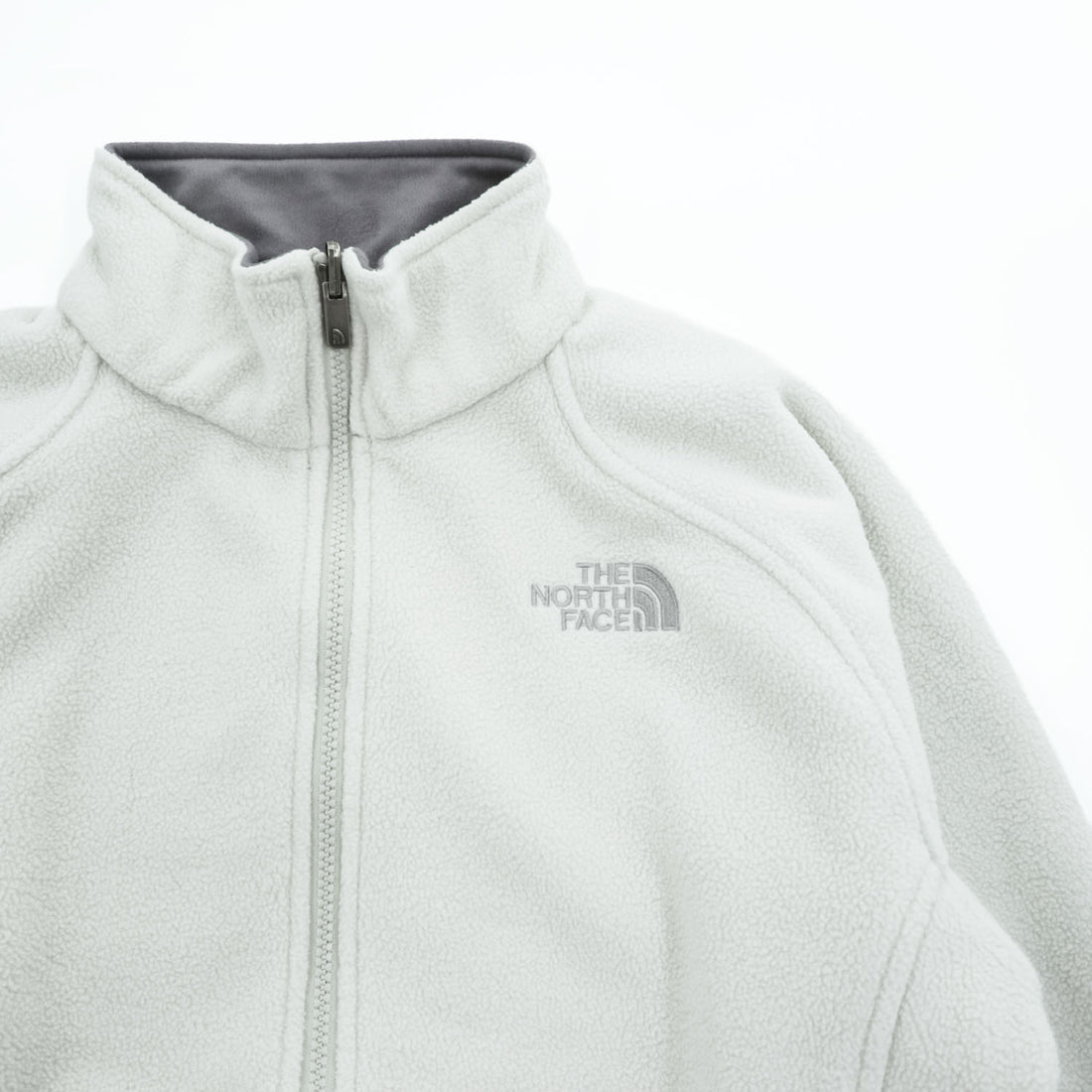 The North Face Womens S White Fleece Jacket Full Zip Gray Trim Raglan 2006 Vintage