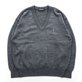 Yves Saint Laurent 100% Wool V-Neck Sweater Gray M Embroidered YSL Logo AS 63-340