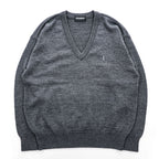 Yves Saint Laurent 100% Wool V-Neck Sweater Gray M Embroidered YSL Logo AS 63-340