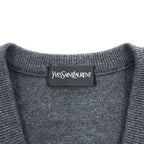 Yves Saint Laurent 100% Wool V-Neck Sweater Gray M Embroidered YSL Logo AS 63-340