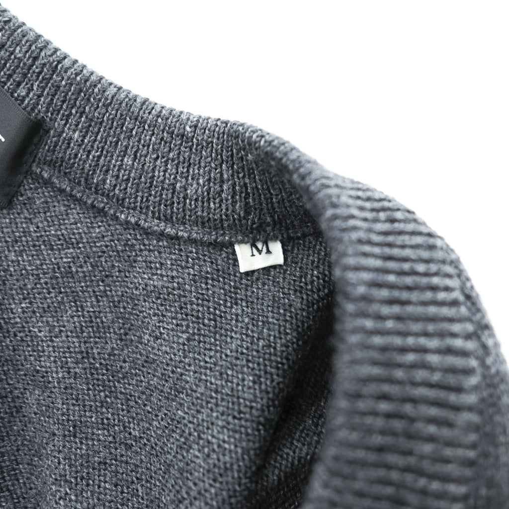 Yves Saint Laurent 100% Wool V-Neck Sweater Gray M Embroidered YSL Logo AS 63-340