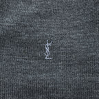 Yves Saint Laurent 100% Wool V-Neck Sweater Gray M Embroidered YSL Logo AS 63-340