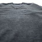 Yves Saint Laurent 100% Wool V-Neck Sweater Gray M Embroidered YSL Logo AS 63-340