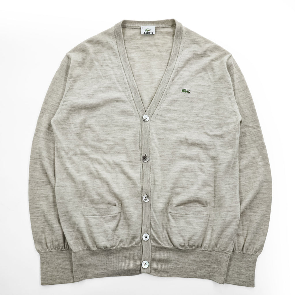 LACOSTE 100% Wool Crocodile Logo V-Neck Cardigan Beige Size 5 AH964E