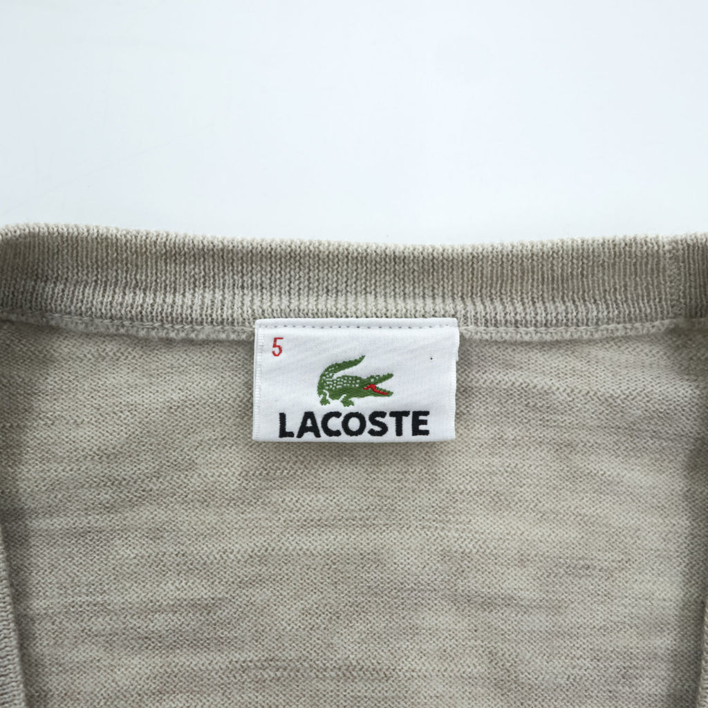 LACOSTE 100% Wool Crocodile Logo V-Neck Cardigan Beige Size 5 AH964E