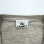 LACOSTE 100% Wool Crocodile Logo V-Neck Cardigan Beige Size 5 AH964E
