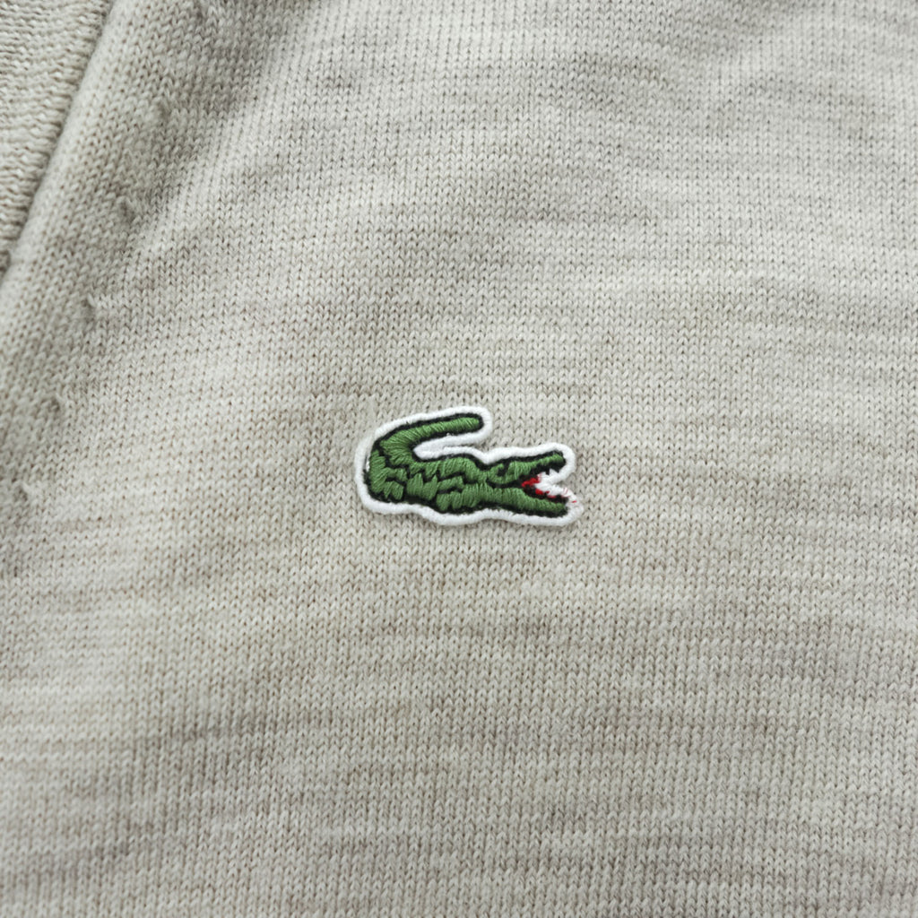 LACOSTE 100% Wool Crocodile Logo V-Neck Cardigan Beige Size 5 AH964E