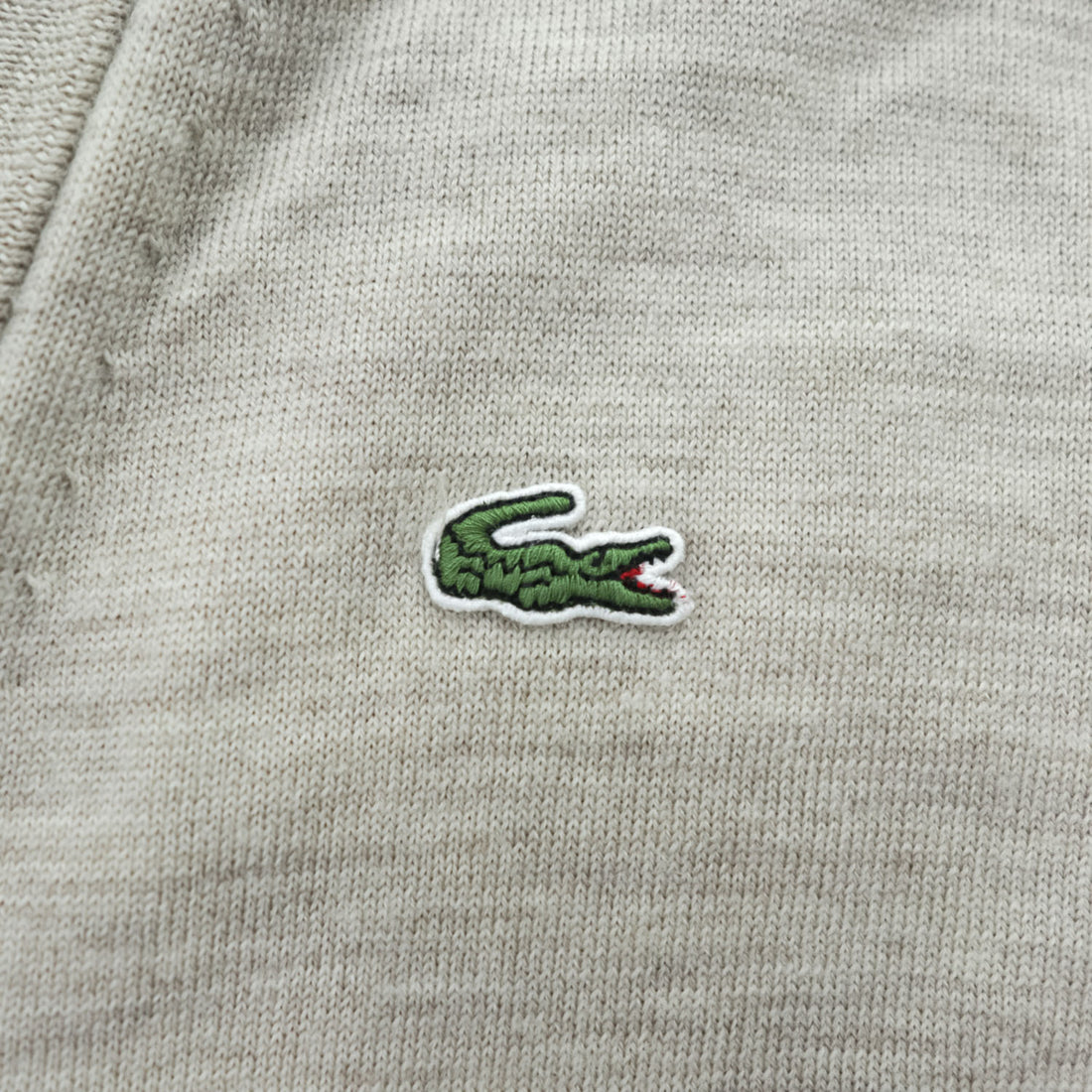 LACOSTE 100% Wool Crocodile Logo V-Neck Cardigan Beige Size 5 AH964E