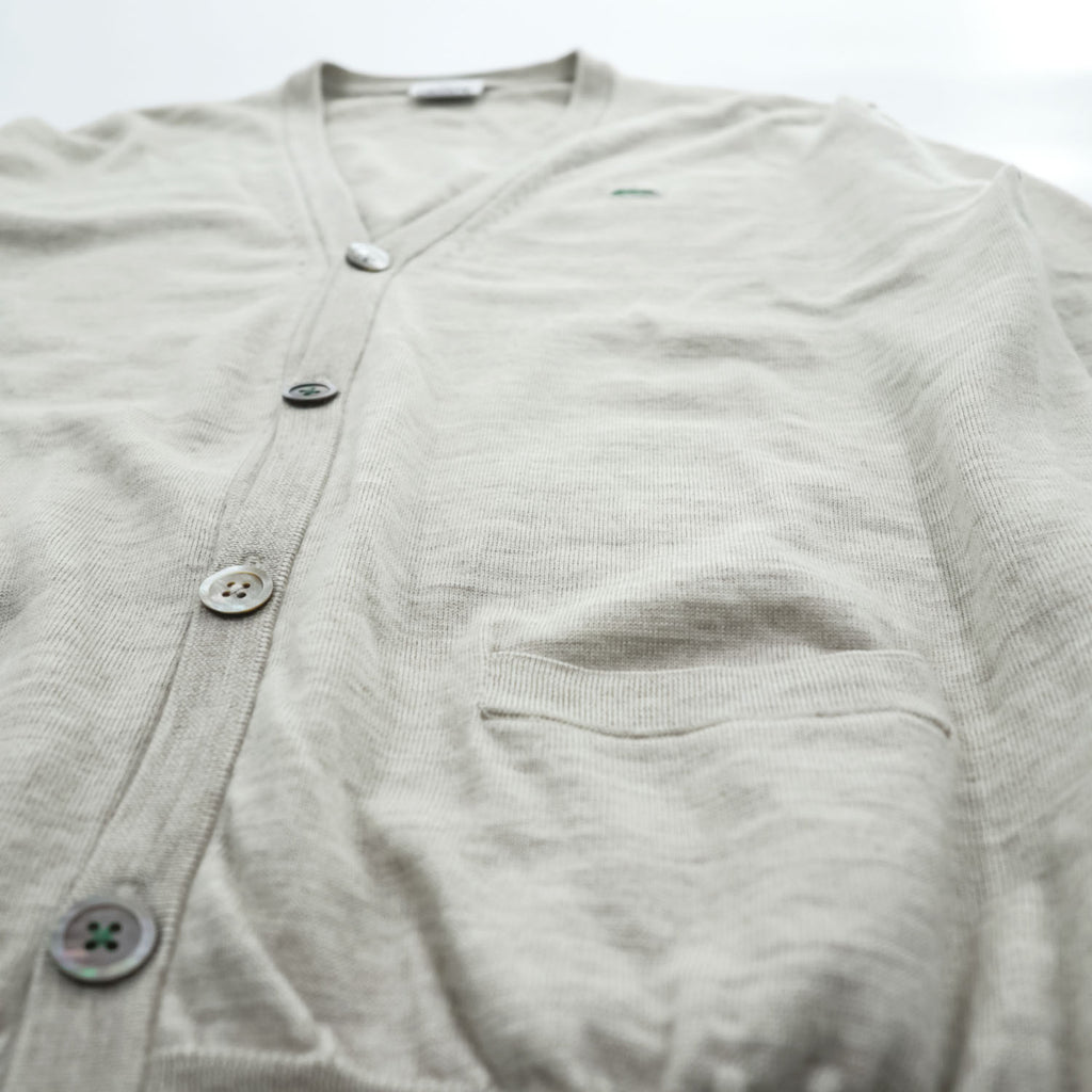 LACOSTE 100% Wool Crocodile Logo V-Neck Cardigan Beige Size 5 AH964E